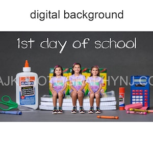 Back to school digital background, giant school supplies digital backdrop