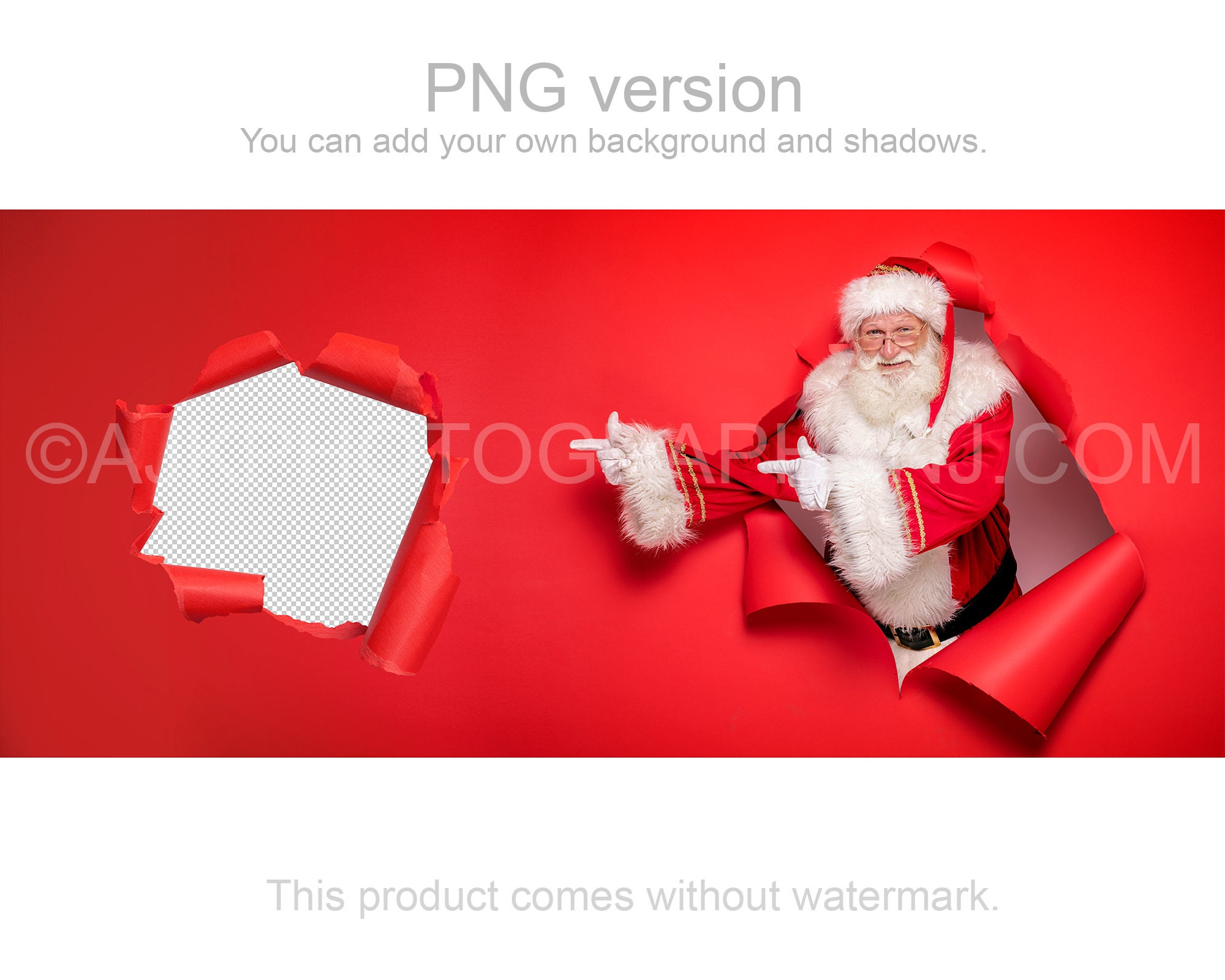 Santa Ramp Paper Red Santa Digital Backdrop, Torn Red Wrapping Paper, Santa Popping Out of ...