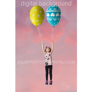 Easter egg shaped balloons, pink sky, Easter digital background