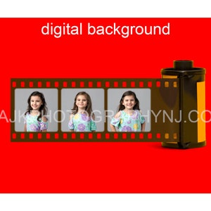digital backdrop, blank roll of film, film strip, red background, digital background