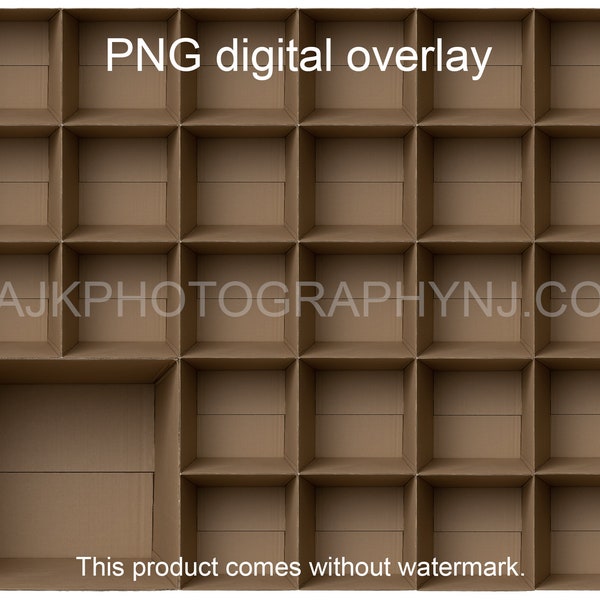 27 empty cardboard boxes template, 26 students and 1 teacher, class photo template, PNG Digital Overlay