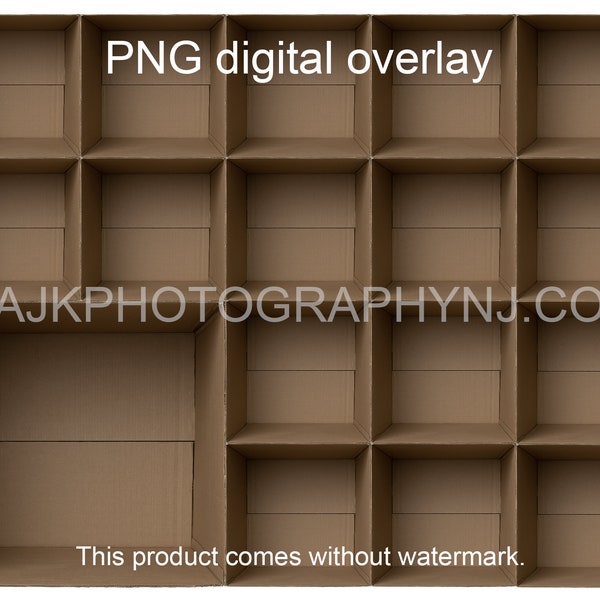 17 empty cardboard boxes template, 16 students and 1 teacher, class photo template, PNG Digital Overlay