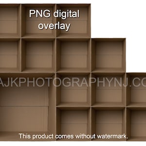 Plantilla de 14 cajas de cartón vacías, 13 estudiantes y 1 profesor, plantilla de foto de clase, superposición digital PNG