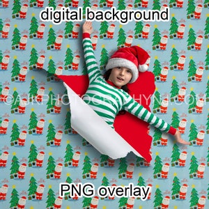 Soggetto che esce da uno sfondo digitale PNG di carta da regalo natalizia strappata