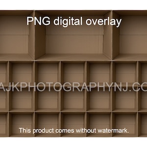 Plantilla de 24 cajas de cartón vacías, 21 estudiantes y 2 profesores, plantilla de foto de clase, superposición digital PNG