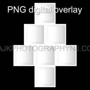 May include: A digital overlay with a black background and a white geometric design. The design is composed of several white squares arranged in a stacked pattern. The text "PNG digital overlay" is at the top.
