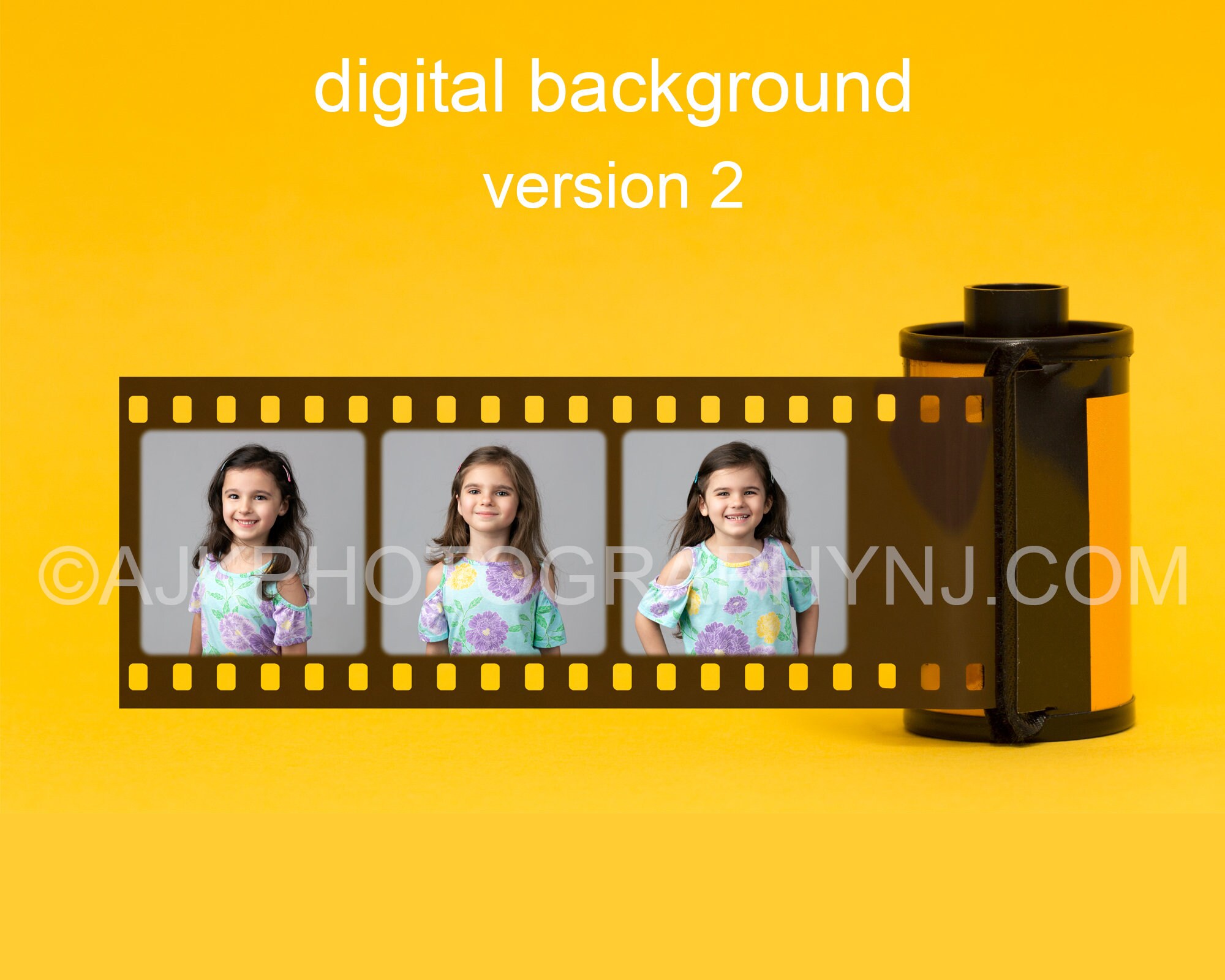 digital backdrop, blank roll of film, individual film slots, film strip, digital background