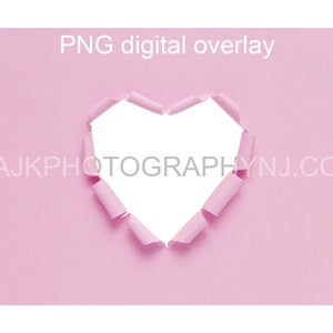 Sfondo digitale di San Valentino, foro a forma di cuore in carta rosa, sovrapposizione digitale PNG, sfondo digitale n. 3