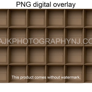 Plantilla de 24 cajas de cartón vacías, plantilla de foto de clase, superposición digital PNG