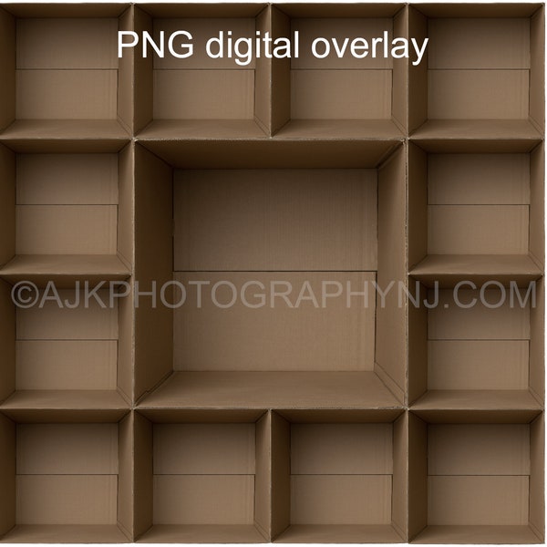 13 empty cardboard boxes template, inside the box, 12 students and 1 teacher, class photo template, PNG Digital Overlay