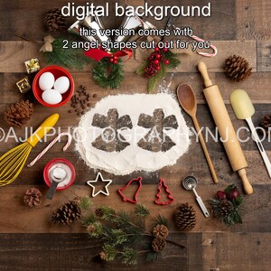 Christmas digital backdrop, Christmas flour angel with 2 angel shapes in flour, digital background