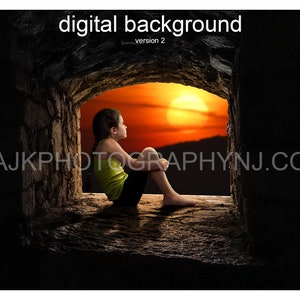 Sunset through cave window digital background