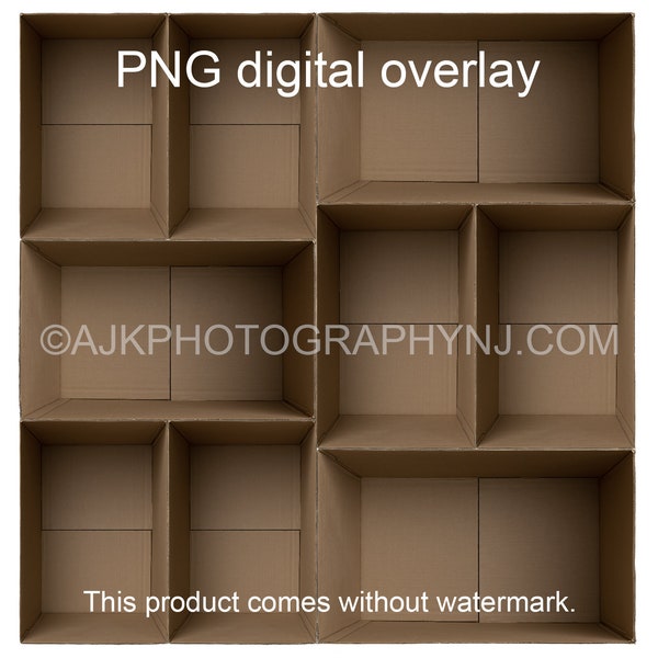 9 empty rectangular cardboard boxes template, PNG Digital Overlay