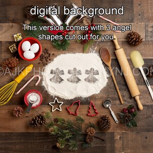 Christmas digital backdrop, Christmas flour angel with 3 angel shapes in flour, digital background