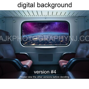 Digitale achtergrond in de ruimte, uitzicht op de aarde en de ruimte vanuit een treinraam, digitale achtergrond - versie 4