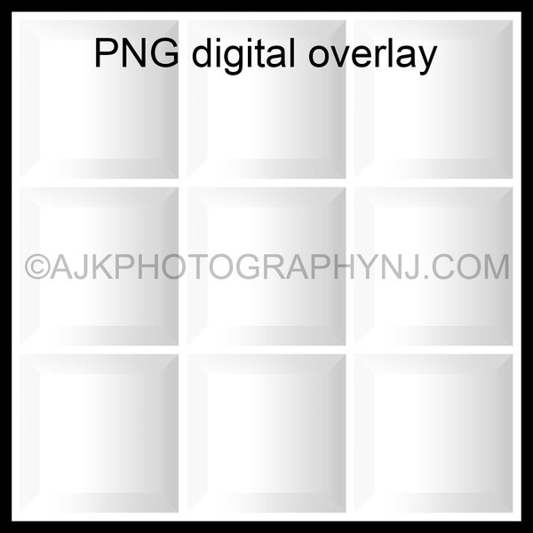 9 empty white boxes template, inside the box, class photo, PNG Digital Overlay