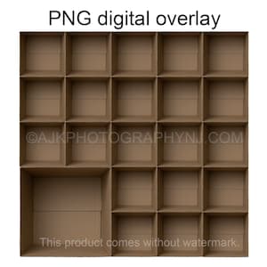 Plantilla de 22 cajas de cartón vacías, plantilla de foto de clase, 21 estudiantes y 1 maestro, superposición digital PNG