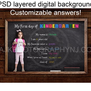 First day of kindergarten customizable PSD digital background, back to school backdrop
