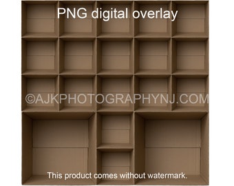 19 empty cardboard boxes template, 17 students and 2 teachers, class photo template, PNG Digital Overlay