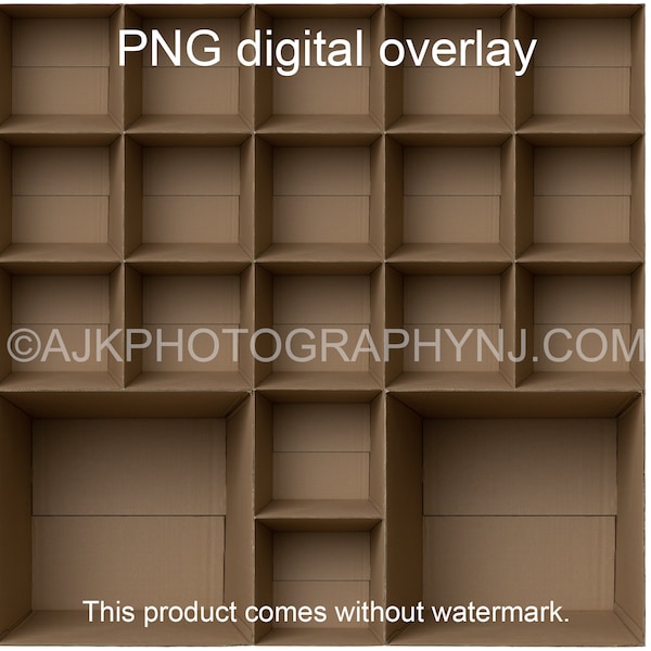 19 empty cardboard boxes template, 17 students and 2 teachers, class photo template, PNG Digital Overlay