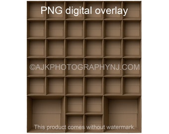36 empty cardboard boxes template, 34 students and 2 teachers, class photo template, PNG Digital Overlay