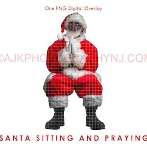 Black Santa Sitting and Praying, PNG Digital Overlay, Christmas, AJKPhotographyNJShop