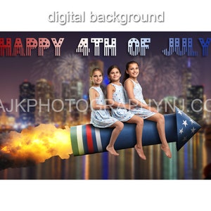 Fourth of July digital background, giant fireworks rocket, Independence Day digital backdrop