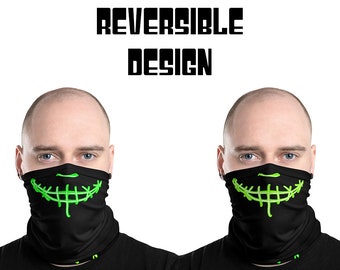 SMILE NECK GAITER - Guêtre inspirée du film - Masque réversible - Guêtre chauffe-cou - Masque bandeau en polyester - Masque Bandana Cosplay