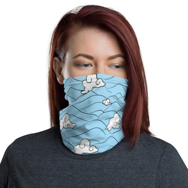 NECK GAITER MASK - White Cloud Mask - Anime Printed Gaiter - Face Covering Gaiter - Funny Anime Gifts - Breathable Bandana Face Mask