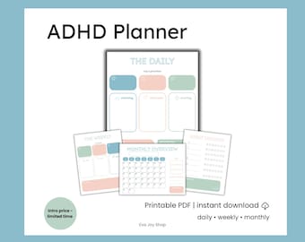 ADHD Planner Printable | Focus, Organization PDF | Daily, Weekly & Monthly Planner for ADHD | Habit Tracker | Instant Download