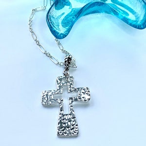 Cross Pendant *Religious Pendant * Silver Chain Necklace * Figaro Chain *  Necklace with Pendant * Hammered Cross * Silver Pendant