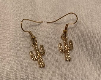 Dainty Gold Cactus Drop Earrings