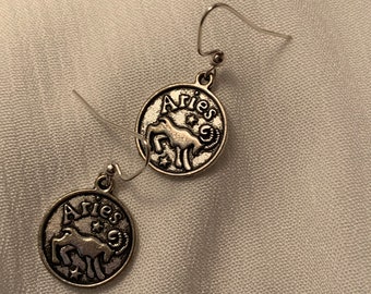Handmade Zodiac Sign Drop Earrings, Aries