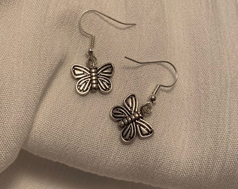 Handmade Butterfly Drop Earrings, Silver