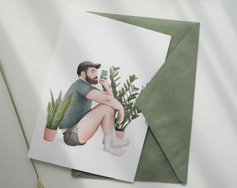 ENRIQUE - Postal Boys With Plants com Envelope -  A6 - Boys With Plants Postcard with Envelope