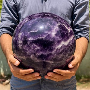 Custom Size Natural Amethyst Crystal Sphere, Large Crystal Ball, Healing Crystal Amethyst Stone, Meditation Amethyst Ball - Home Decoration