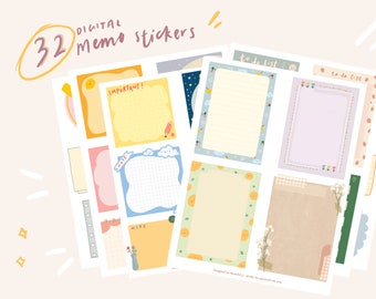 32 Cute Digital Sticky notes | memo stickers | GoodNotes Stickers | Printable Stickers| Studying stickers  | Cute planner stickers |