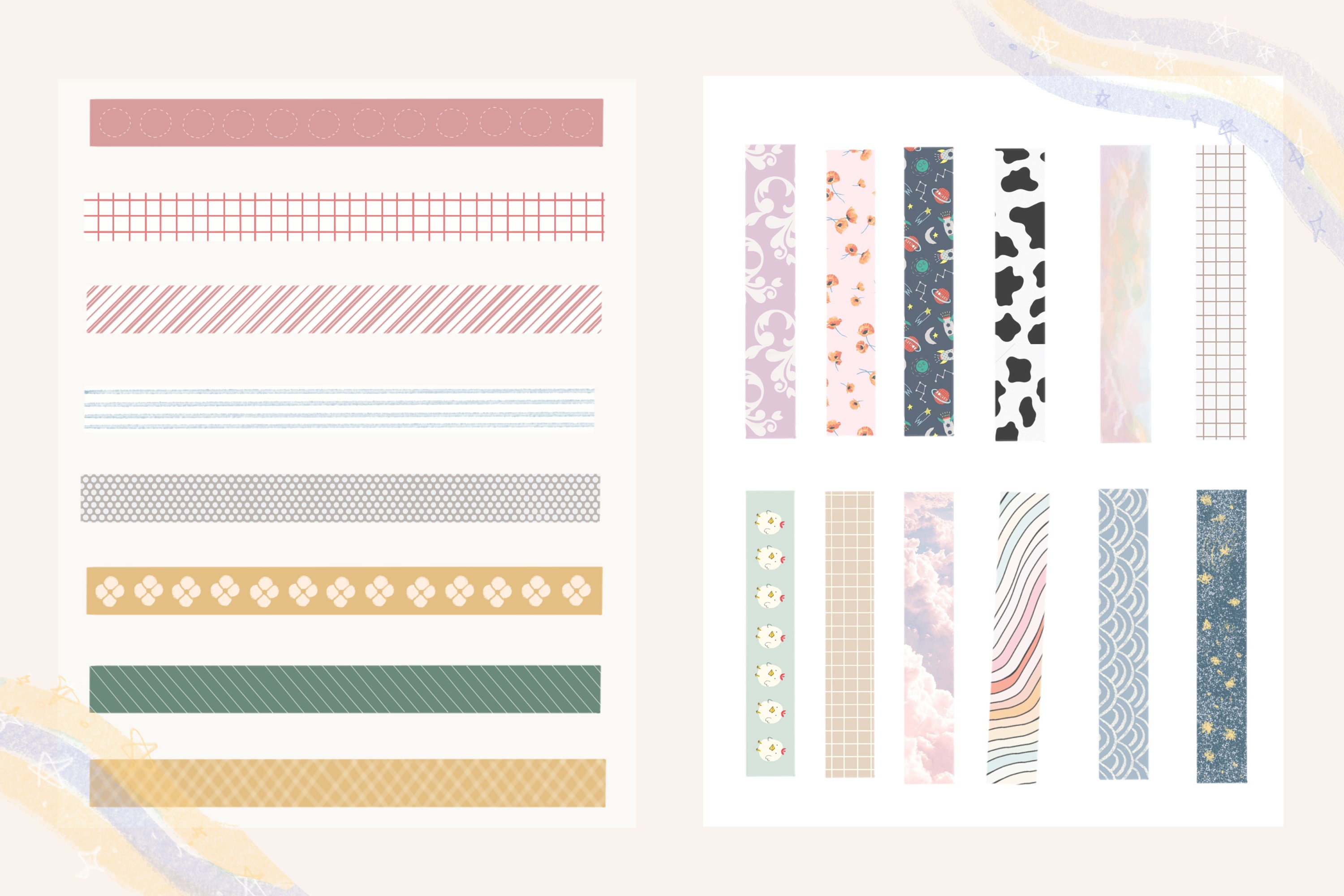 60 Pretty Digital Washi Tape Stickers | Goodnotes Stickers | Printable ...
