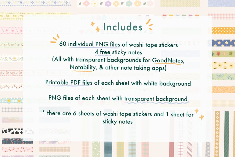 60 Pretty Digital Washi Tape Stickers | Goodnotes Stickers | Printable ...