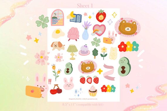 Clear Sticker Sheets Kawaii Stickers, Planner Stickers, Random Sticker  Packs, Bear and Bunny, Korean Stickers, Sticker Sheets, Deco 