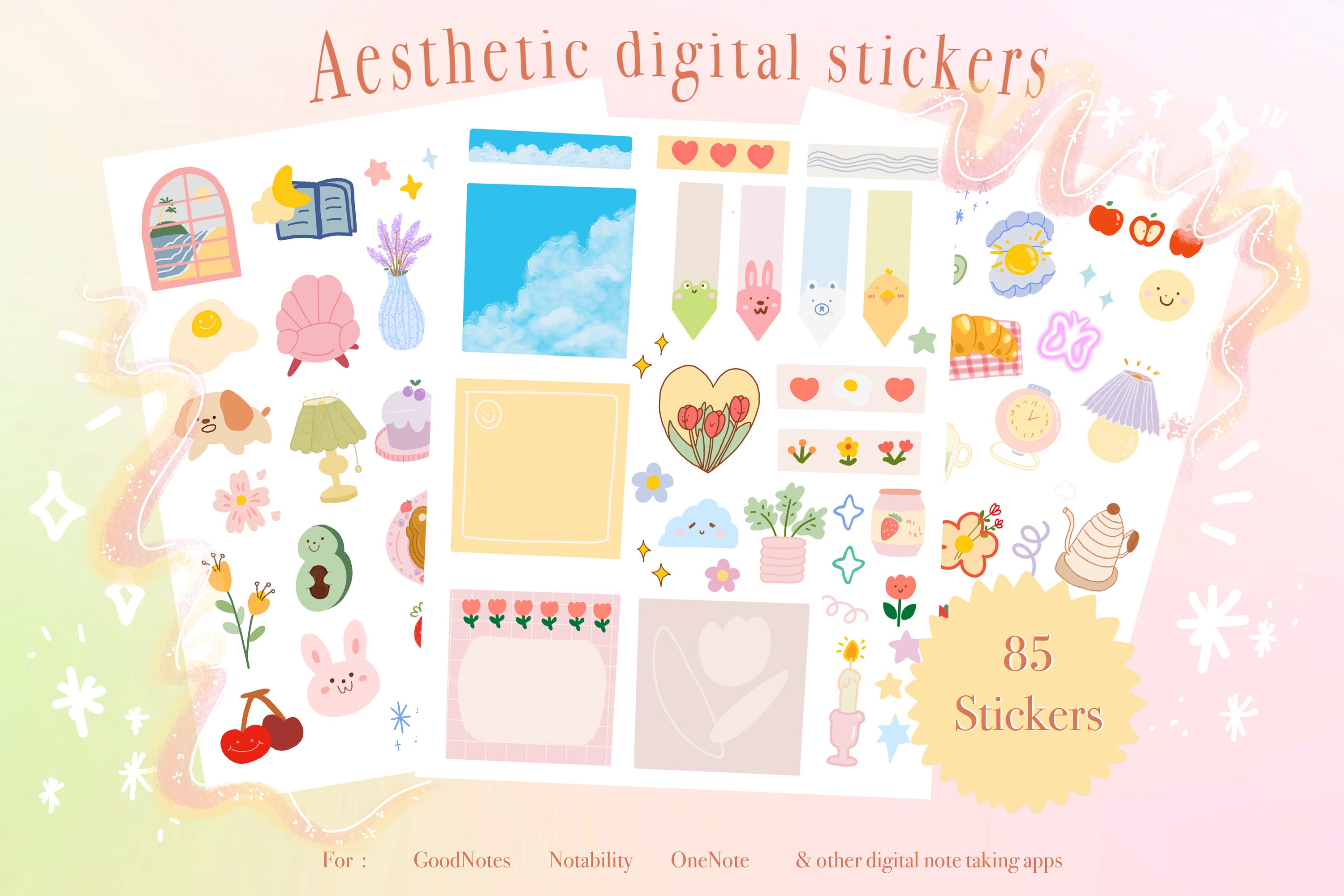 Y2K Stickers, Cute Stickers, Digital Stickers, Sticker Pack, Planner  Stickers, Printable Stickers, Aesthetic Stickers, Preppy Clip Art 