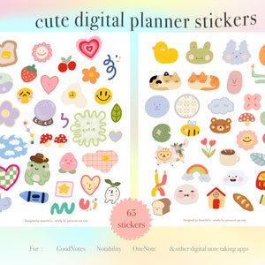 65 Cute Digital Planner Stickers | Digital Stickers | Printable stickers | GoodNotes Stickers | Planner stickers | Journal stickers