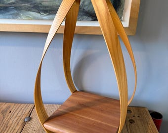 Vintage Bentwood Teak ? Teardrop Hanging Wood Plant Planter Stand Shelf mcm mid century modern