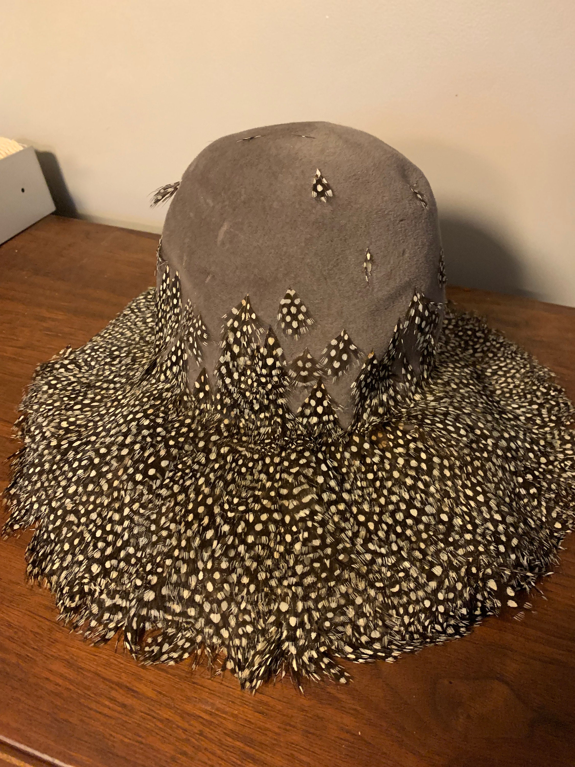 Jack Mcconnell BOUTIQUE‎ Feathers, Lace & Studs Wool Hat RARE Authentic Jack Mcconnell Feather Hat: Black Velour Wide Brim  main image 3