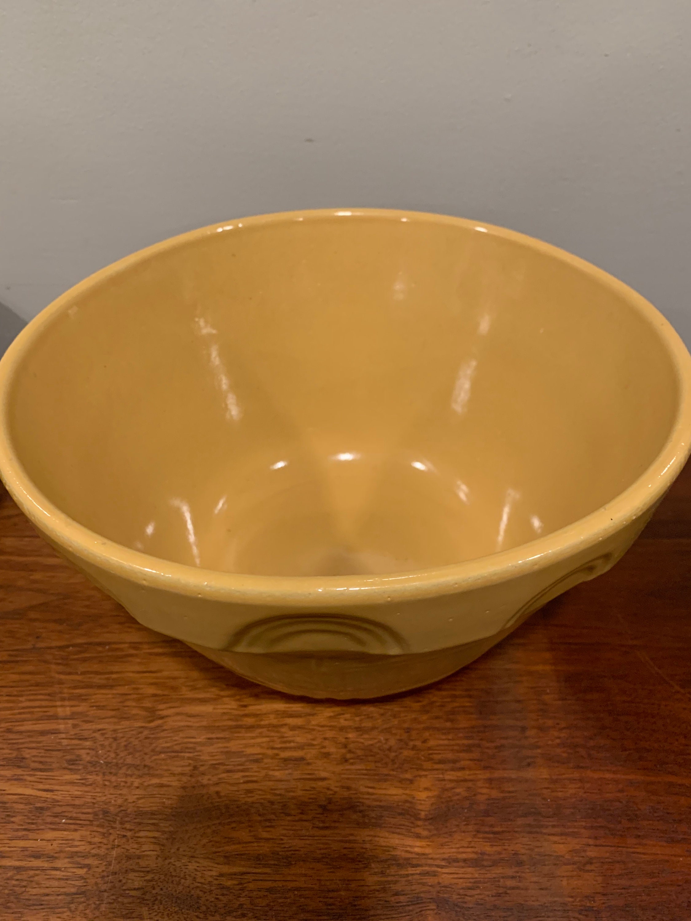 Roseville Yellow Ware Pottery Bowl With Embossed Design Etsy