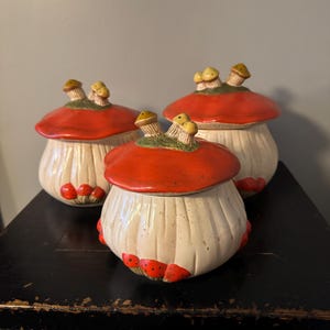 Set di contenitori per funghi vintage, in ceramica