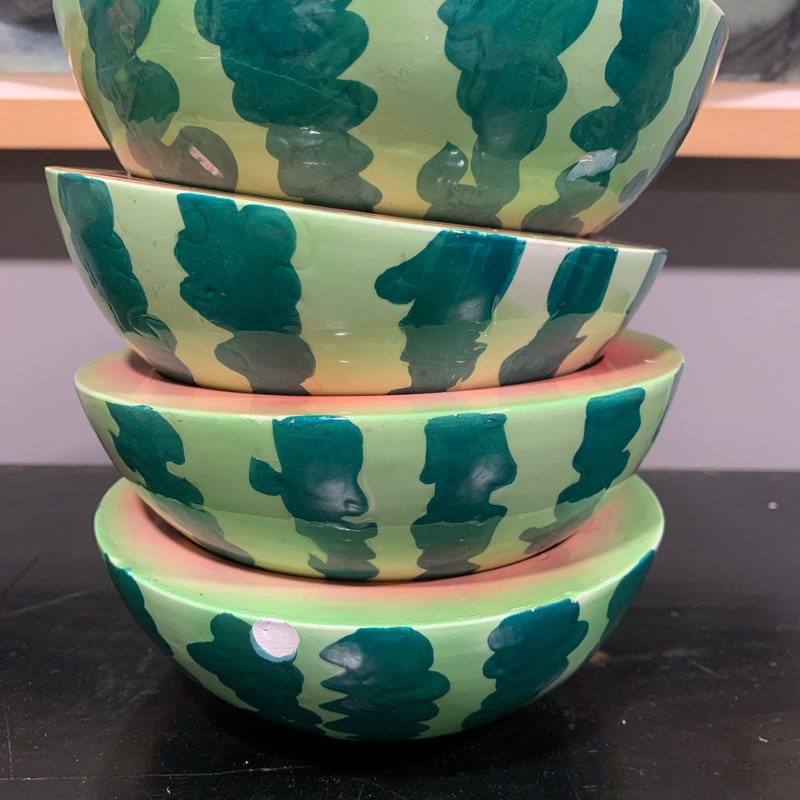 Watermelon Bowls - Etsy - Bamboo Leaf Patterned Korean Ceramic Melon Bowls