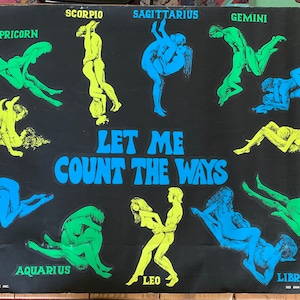 Vintage 1970 Horoscope Sex Positions Blacklight Poster Let Me Count The Ways