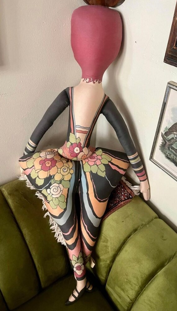 Vintage 1960s Peter Max Style Cloth Flapper Boudoir Doll