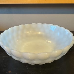 Vintage Anchor Hocking Milk Glass Bubble Bowl, 8”